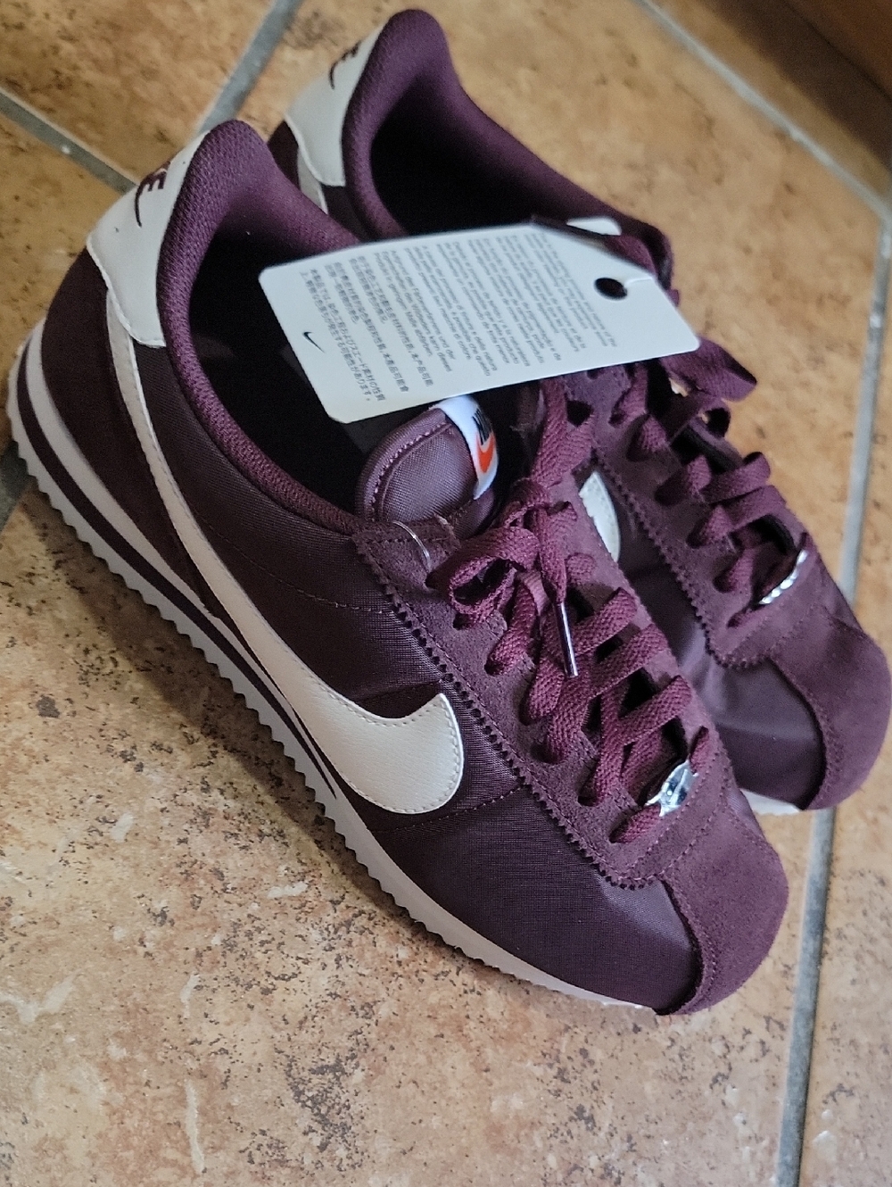 New Nike Cortez Maroon/Burgundy Low-Top Sneakers with White Swoosh